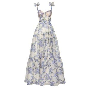 Milla hydrangea tender floral maxi tie-strap dress
